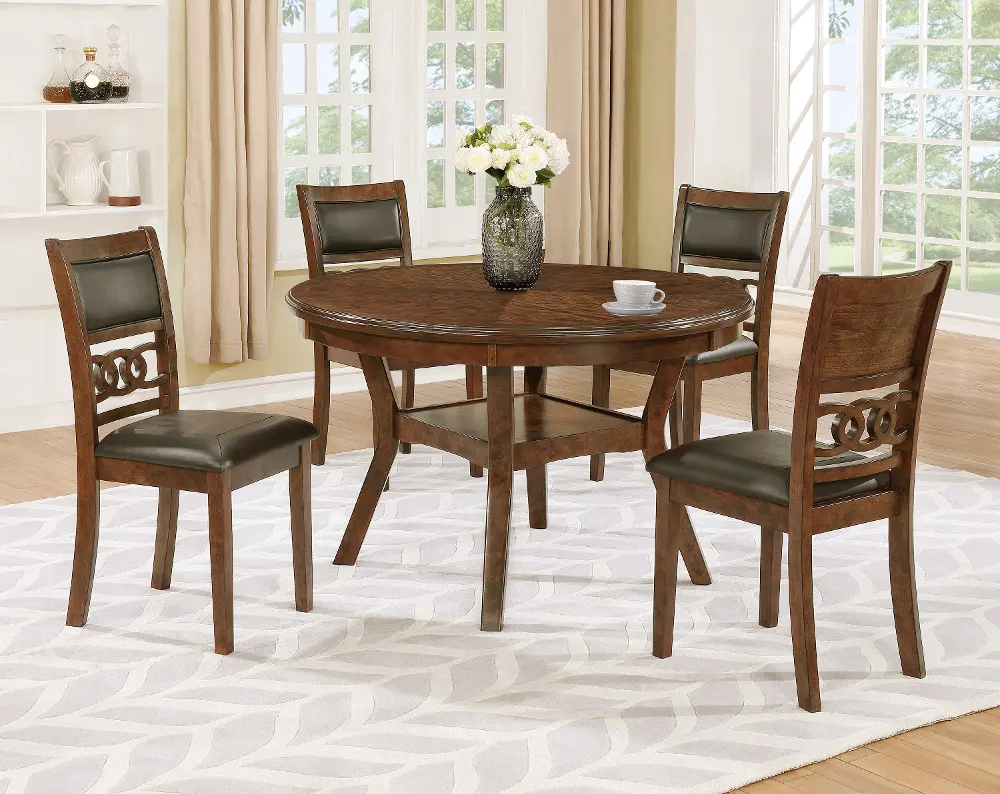 Brown Traditional 5 Piece Round Dining Set - Cally -1