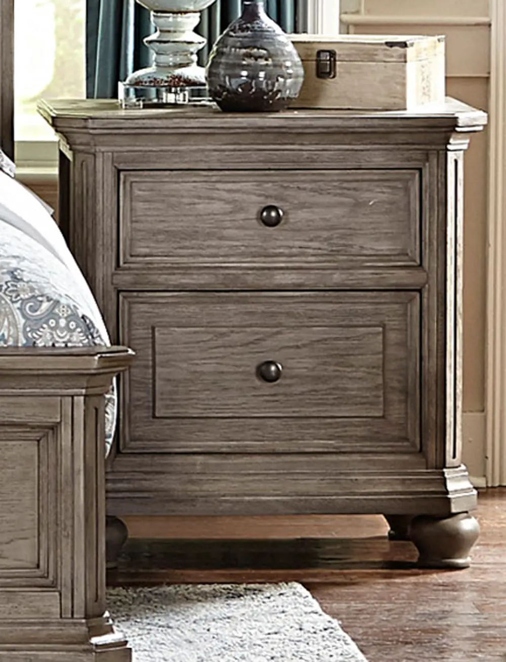 Traditional Gray Oak Nightstand - Lavonia-1