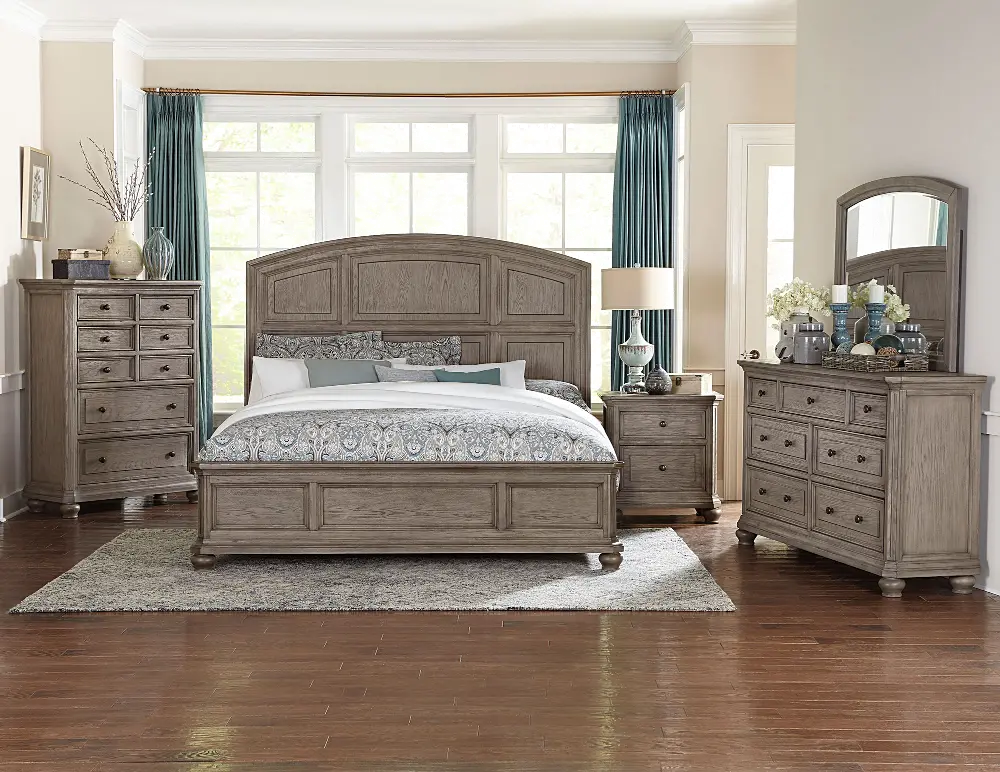 Traditional Gray Oak 4 Piece King Bedroom Set - Lavonia-1
