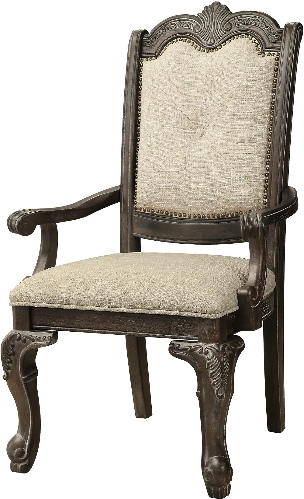 Washed Gray and Beige Upholstered Arm Chair - Kiera Collection-1
