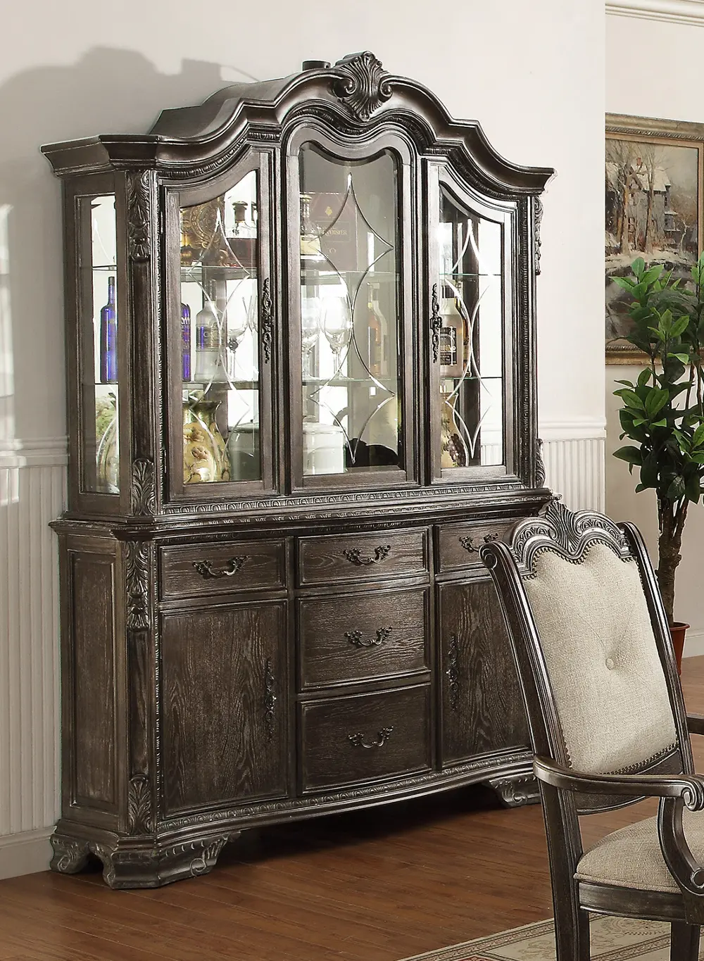 Washed Gray Old World China Cabinet - Kiera Collection-1