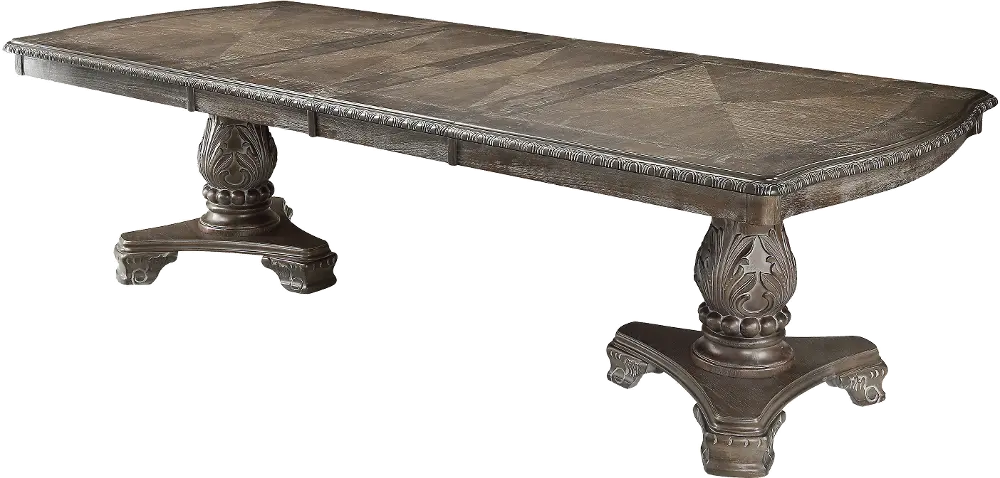 Washed Gray Ornate Double Pedestal Dining Table - Kiera Collection-1