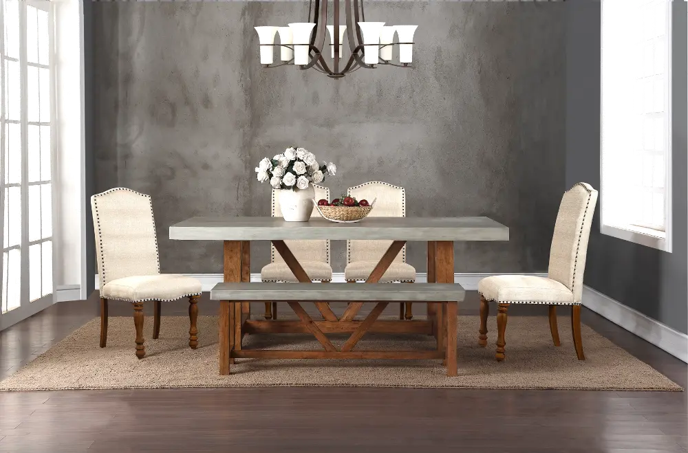 Faux Cement and Natural 5 Piece Dining Set - Bohemian-1