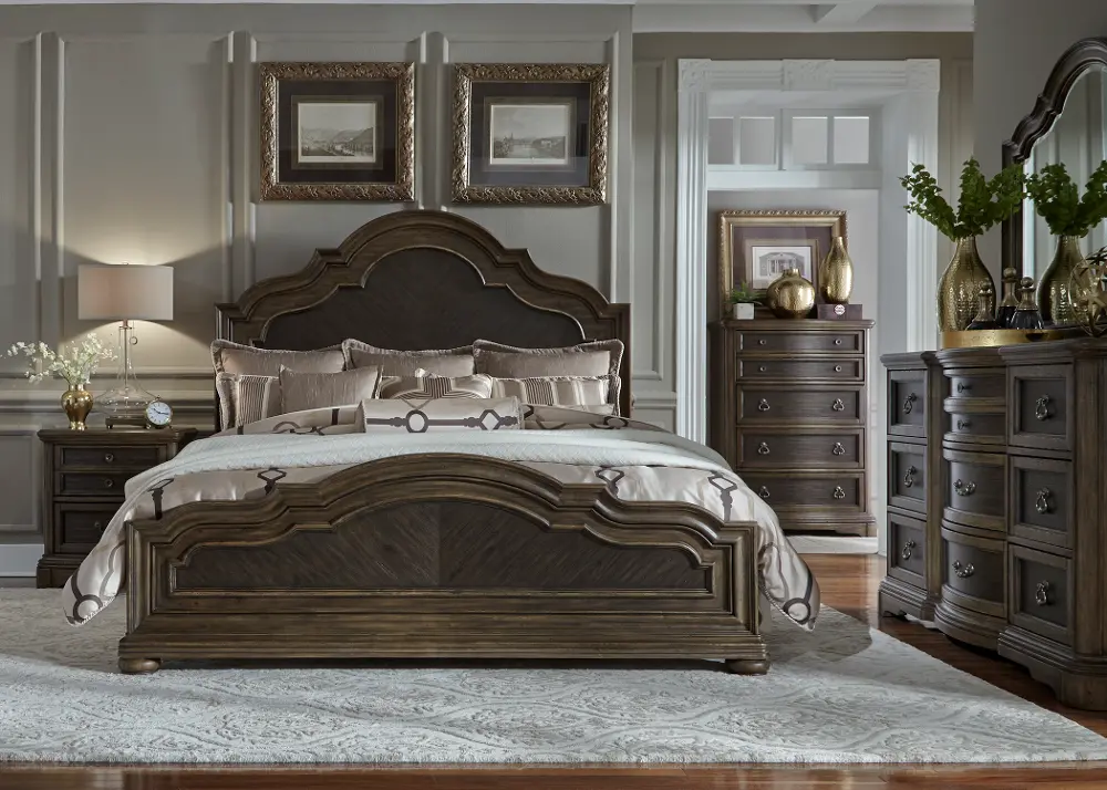 Traditional Chestnut Brown 4 Piece King Bedroom Set - Valley Springs-1
