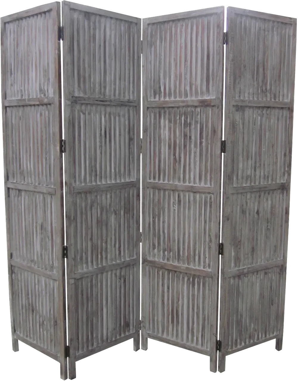 Distressed Gray Wooden Reversible 4 Panel Screen Room Divider-1