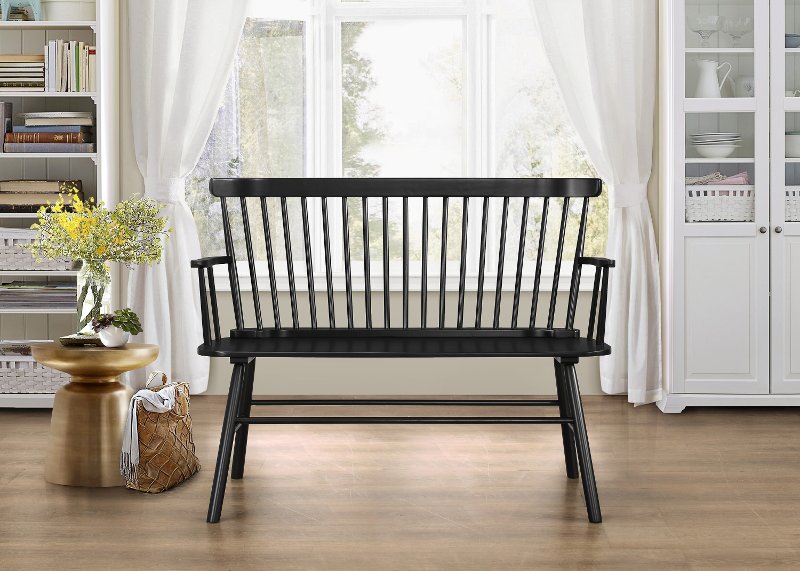 Black Spindle Back Bench With Armrests Rc Willey Furniture Black Spindle Back Bench With Armrests
