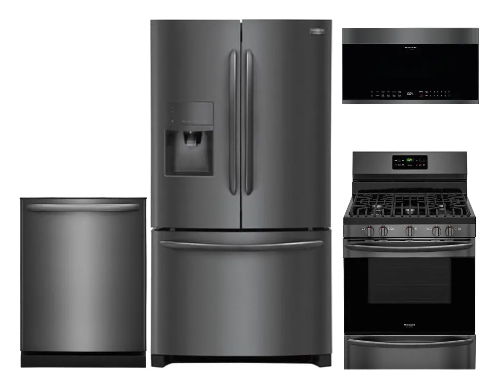KIT Frigidaire 4 Piece Kitchen Appliance Package with Gas Range and Built-in Dishwasher - Black Stainless Steel-1