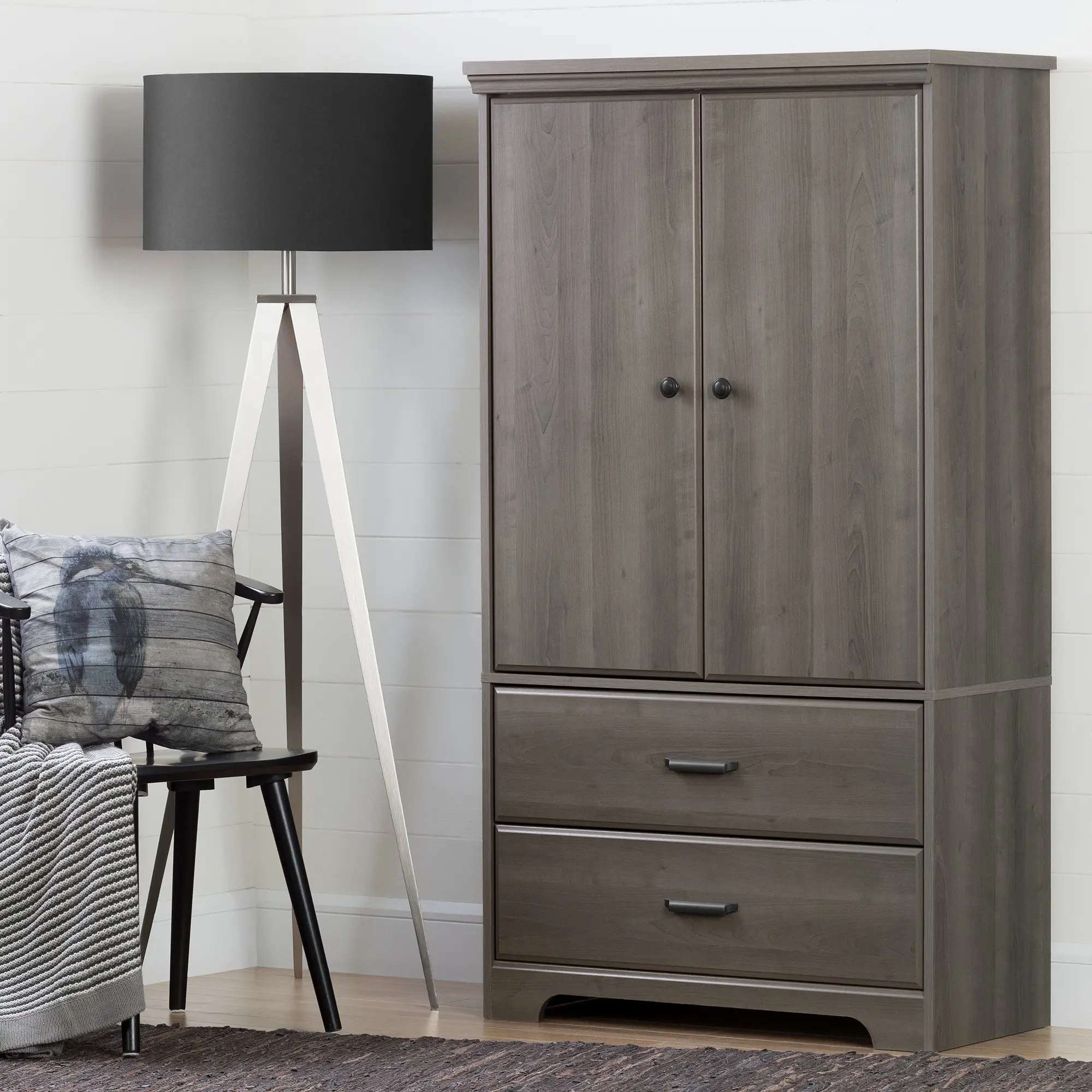 Versa Gray Maple Two-Door Armoire with Drawers - South Shore