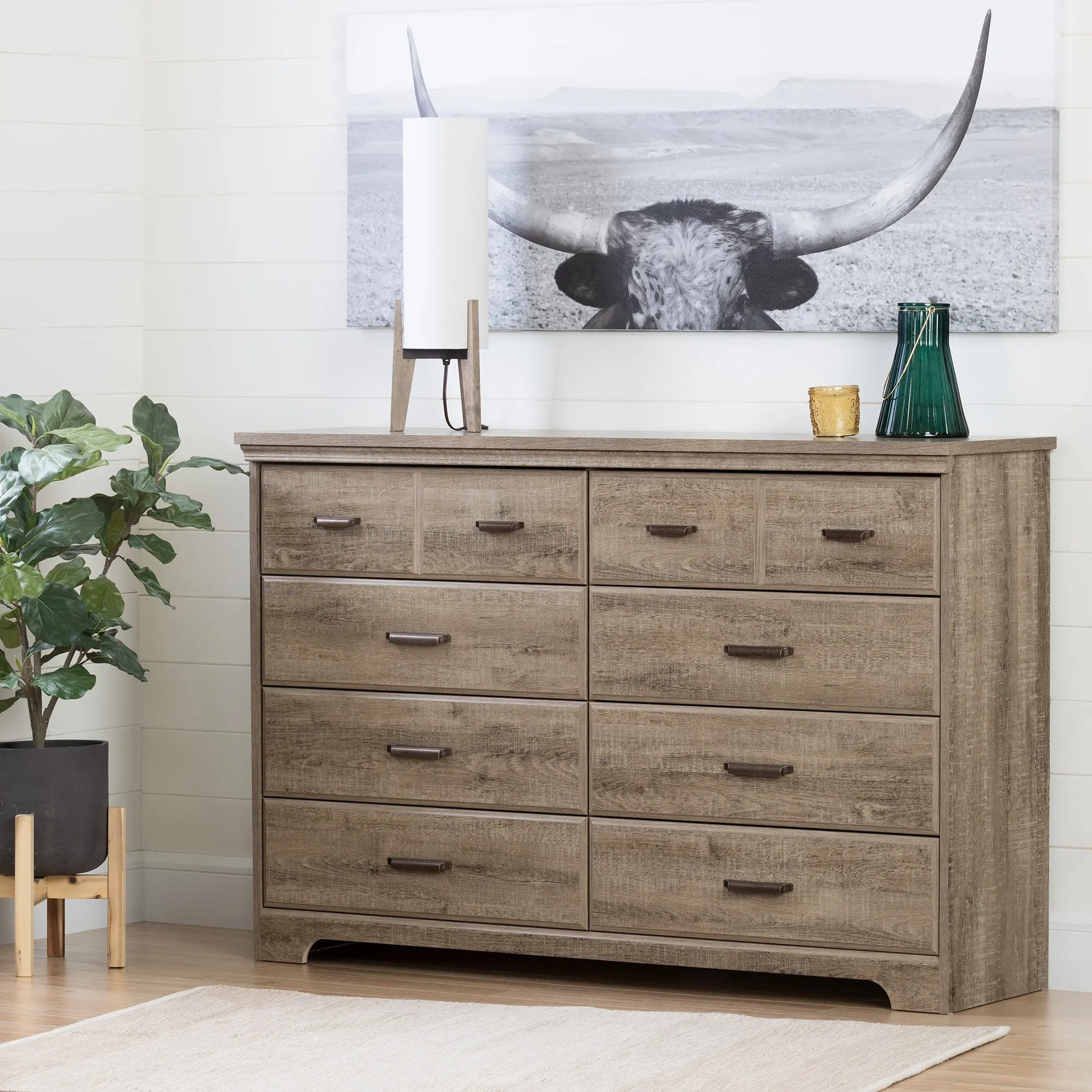 Photos - Dresser / Chests of Drawers South Shore Versa Weathered Oak 8-Drawer Double Dresser - South Shore 1060