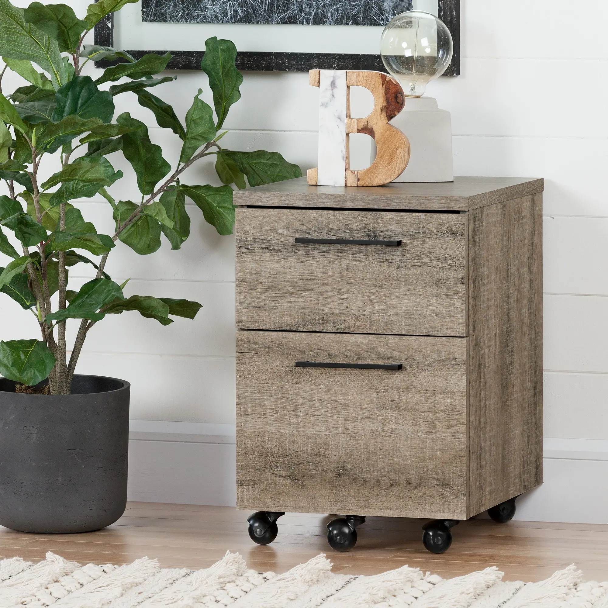 Weathered Oak 2 Drawer Mobile File Cabinet - South Shore