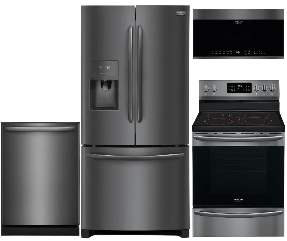 KIT Frigidaire 4 Piece Electric Kitchen Appliance Package with Counter Depth Refrigerator - Black Stainless Steel-1
