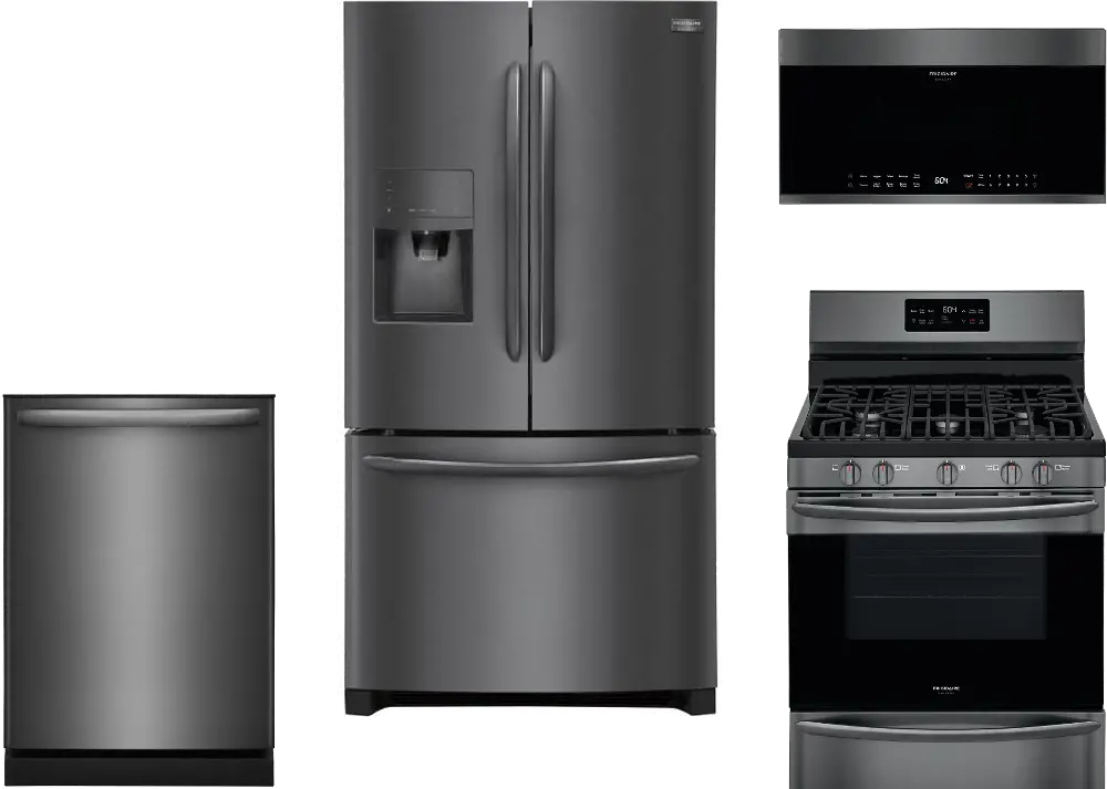 .FRG-CDP-4PC-BSS-GAS Frigidaire 4 Piece Gas Kitchen Appliance Package with 21.7 cu. ft. French Door Refrigerator - Black Stainless Steel-1