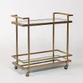 Antique Brass Bar Cart with Glass and Mirror Shelf
