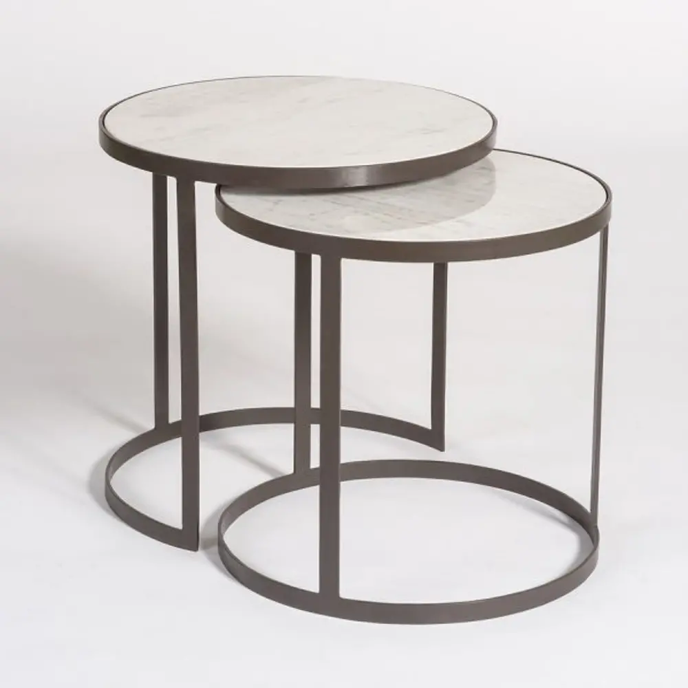 Metal and Marble Round Nesting Tables - Set of 2-1