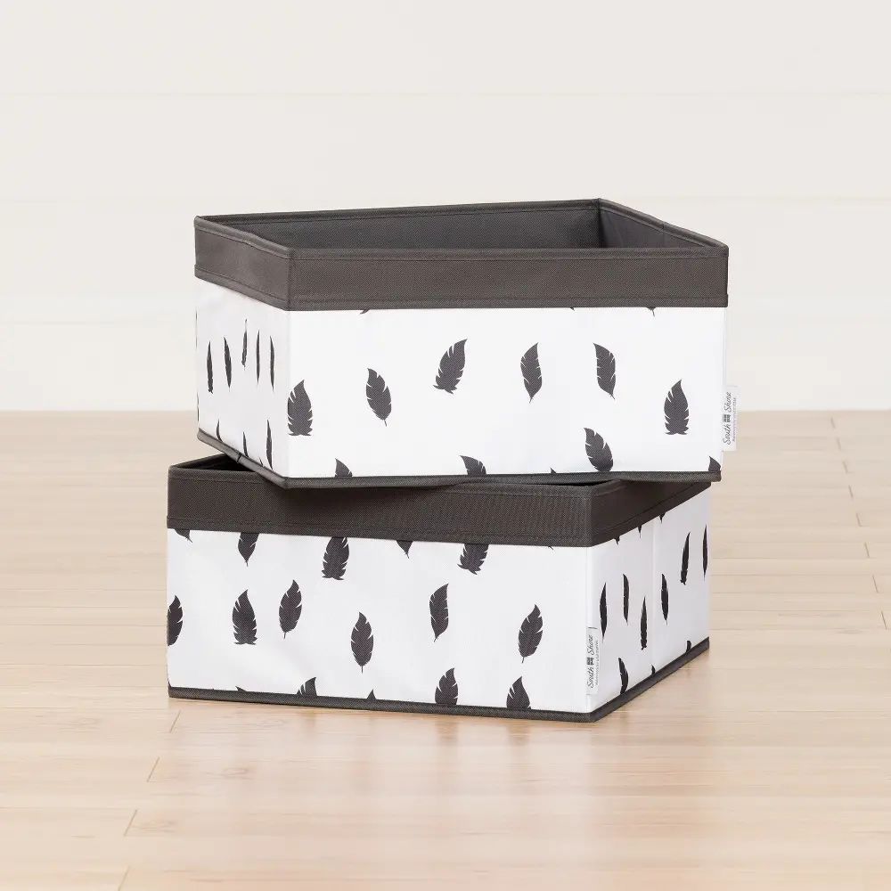 100212 White/Grey Baskets Feathers Print 2-Pack - Storit -1