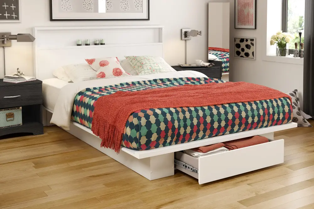 3340A2 White Full/Queen Platform Bed and Headboard Set - Holland -1