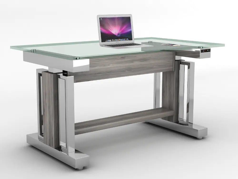 54 Inch Glass and Chrome Sit and Stand Desk - Chrome-1