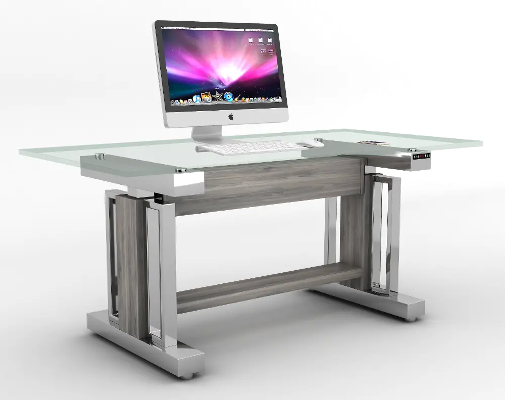 66 Inch Glass and Chrome Sit and Stand Desk-1