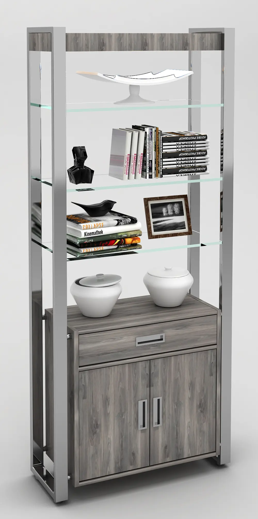 Glass and Chrome Bookcase-1