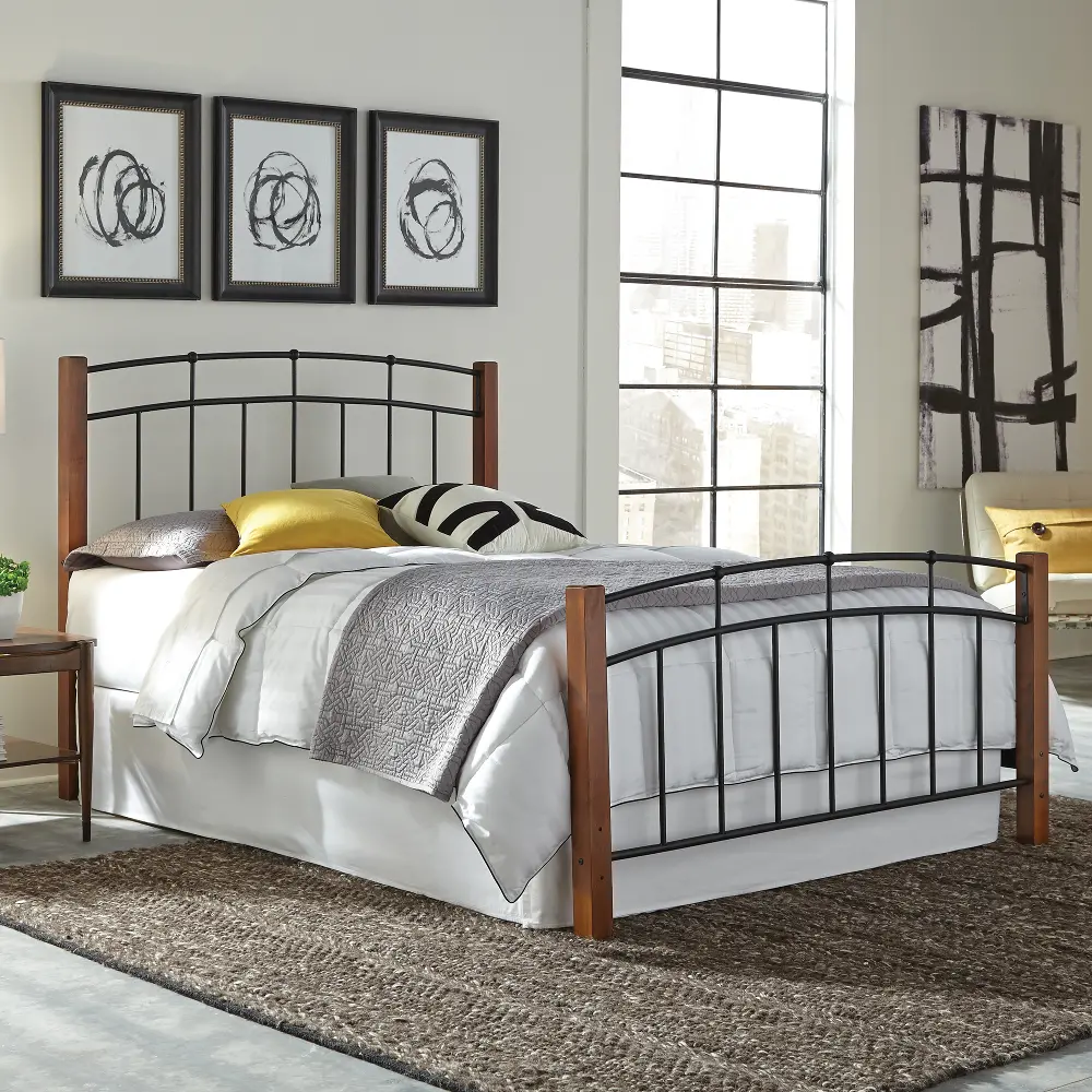 B98A4/METALBED6/6 Maple & Black Casual Contemporary King Metal Bed - Benson-1