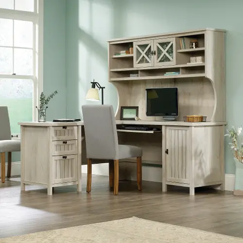 Corner Computer Desk with Hutch and Storage Shelves White