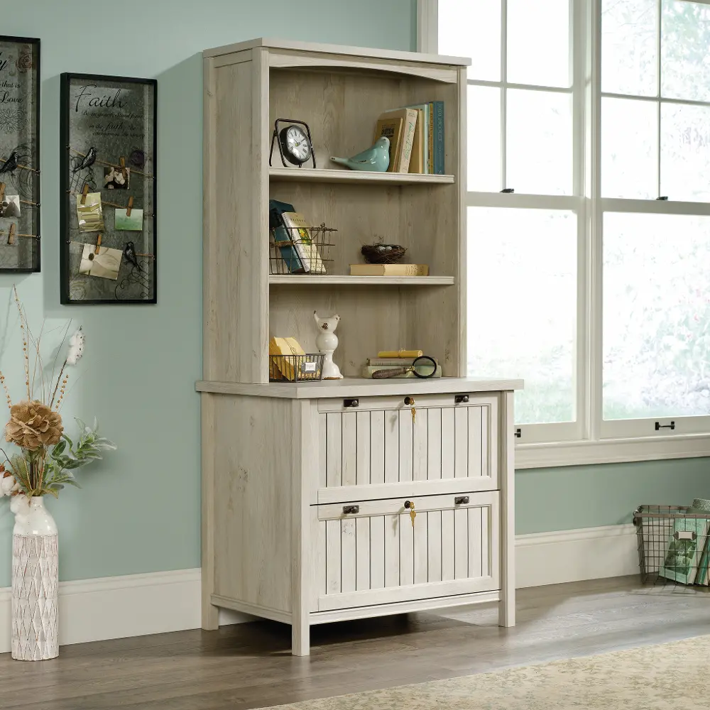 Costa Antique White 2 Drawer Lateral File Cabinet with Hutch-1