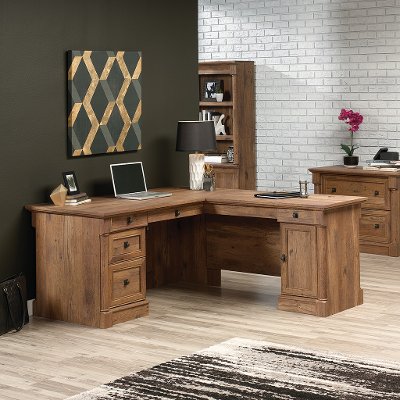 L Shaped Oak Corner Desk Vine Crest Rc Willey Furniture L Shaped Oak Corner Desk Vine Crest