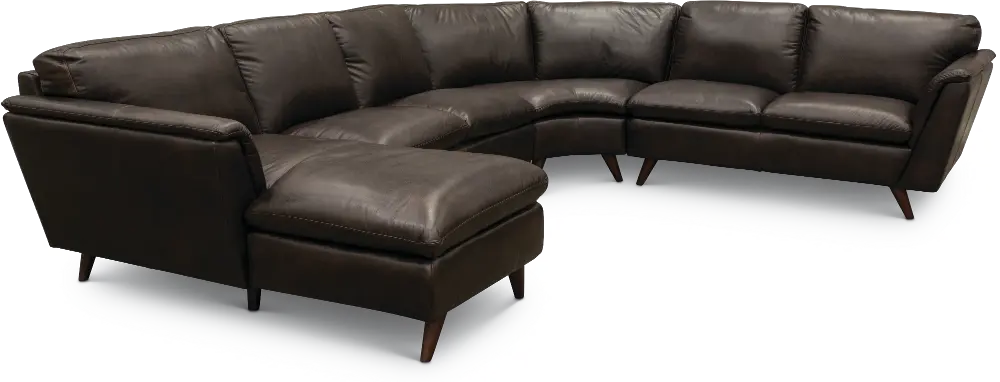 Brown Leather 4 Piece Sectional Sofa with LAF Chaise - Jeffrey-1