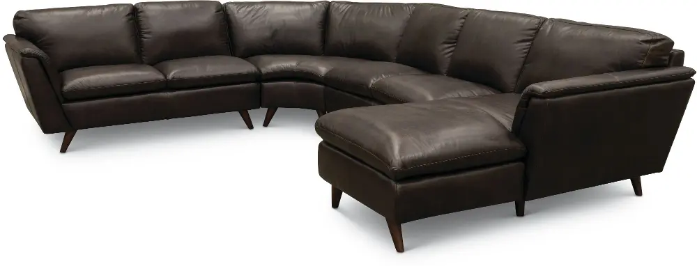 Brown Leather 4 Piece Sectional Sofa with RAF Chaise - Jeffrey-1