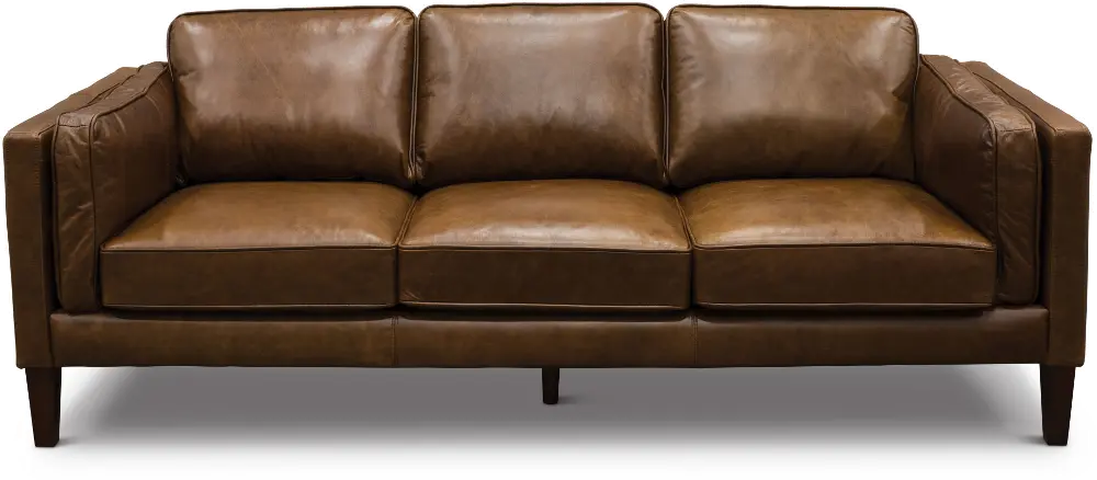 Mid Century Modern Brown Leather Sofa - Brompton-1