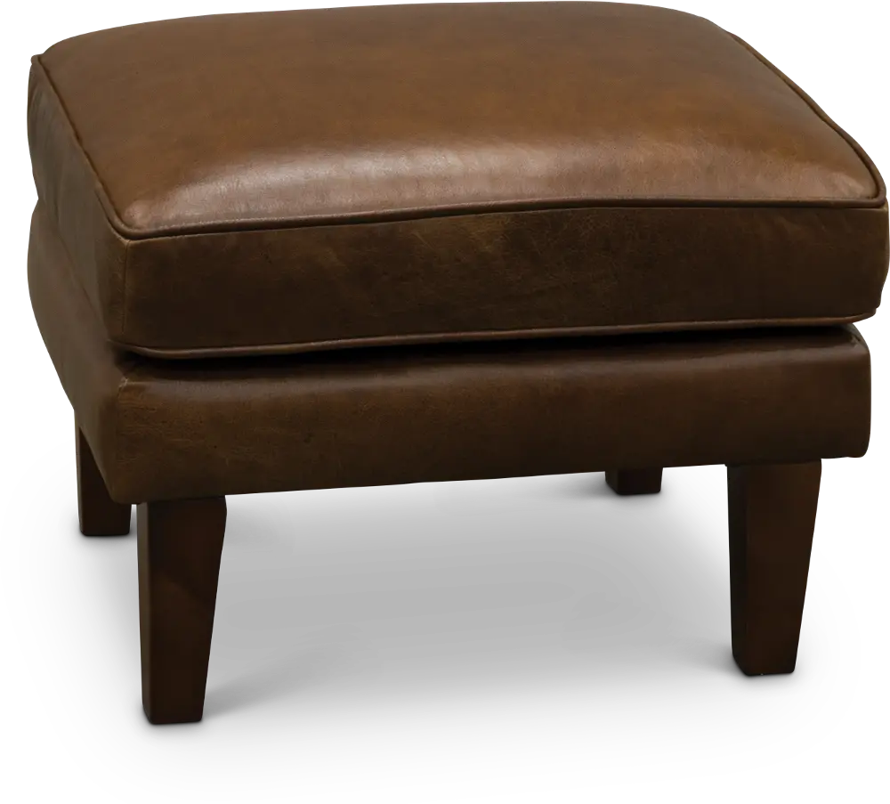 Mid Century Modern Brown Leather Ottoman - Brompton-1