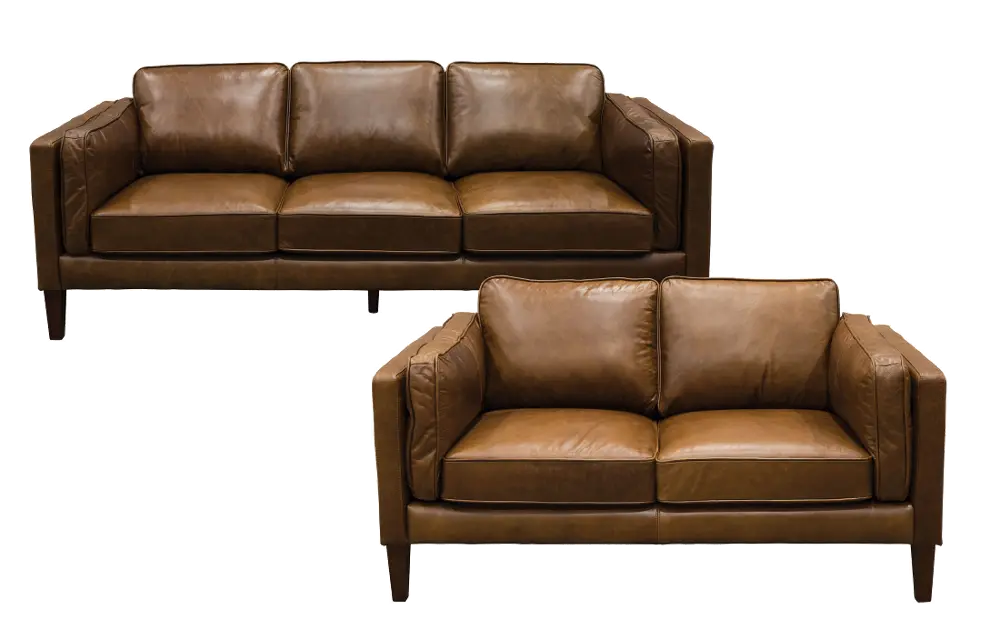 Brown Leather 2 Piece Living Room Set- Brompton-1