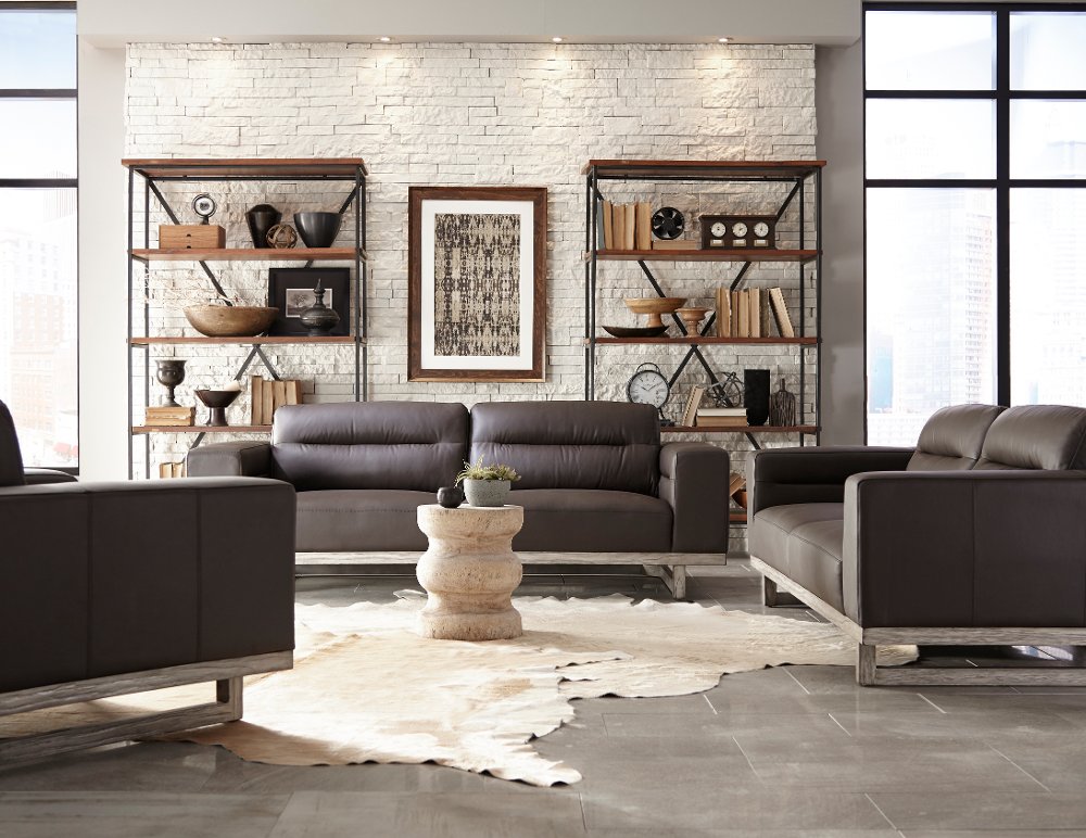 Modern Brown Leather Sofa & Loveseat Set - Java RC Willey Modern Brown Leather Sofa & Loveseat Set - Java RC Willey