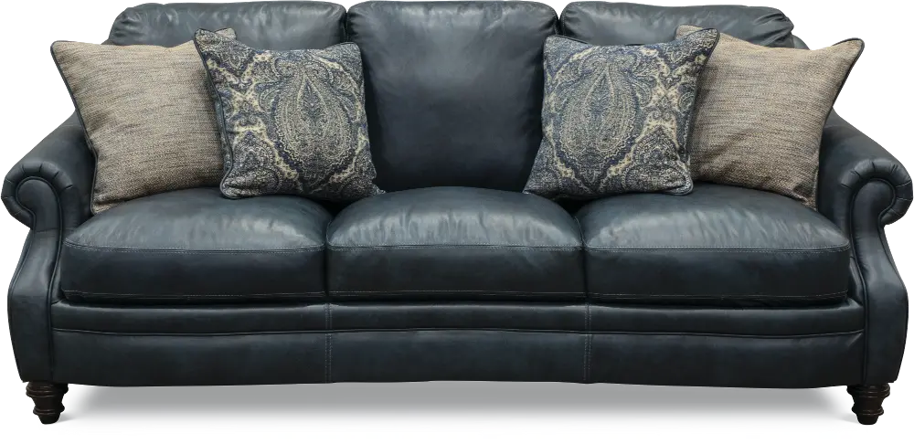 Classic Traditional Navy Blue Leather Sofa - Admiral-1