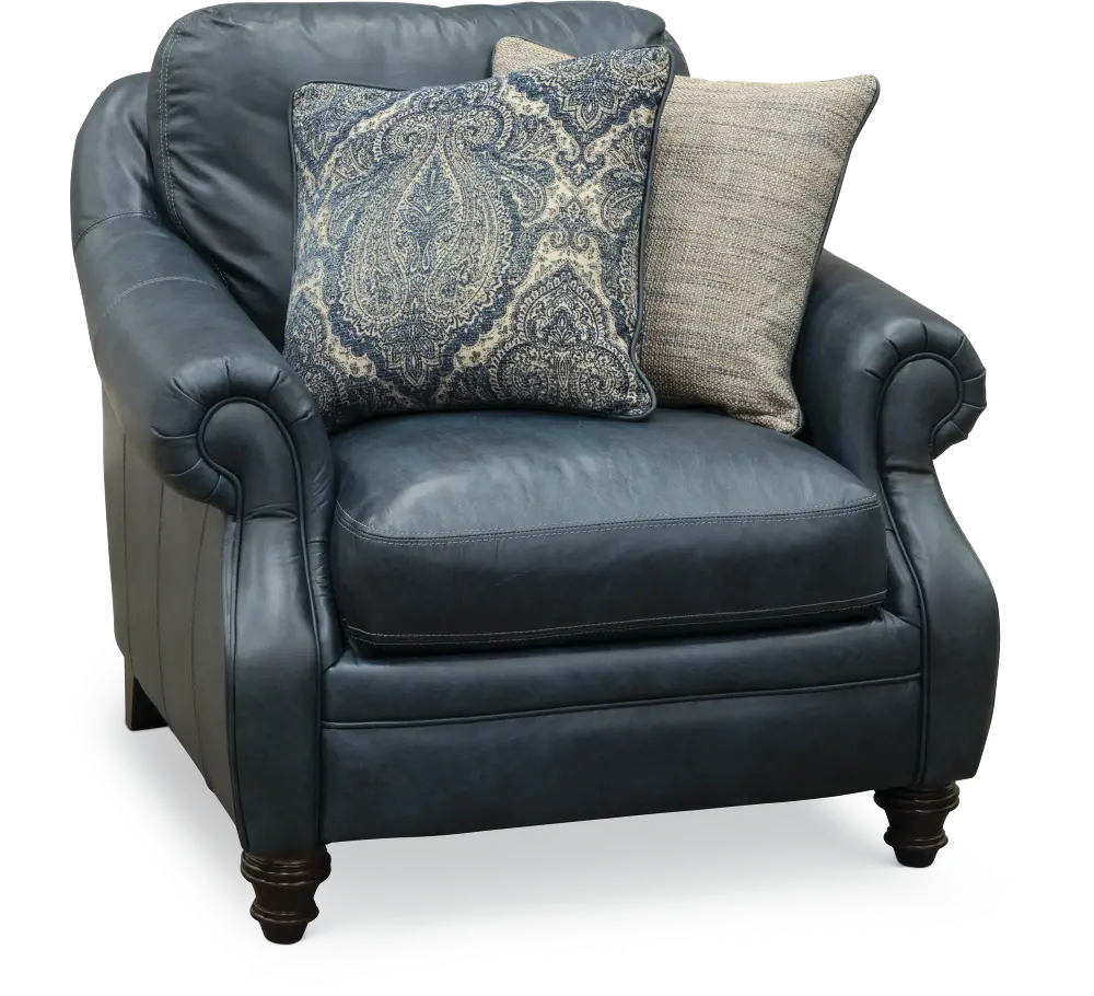 Classic Traditional Navy Blue Leather Chair - Admiral-1