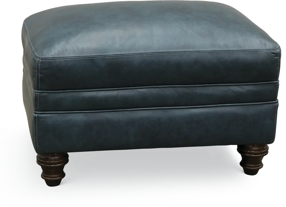 Classic Traditional Navy Blue Leather Ottoman - Admiral-1