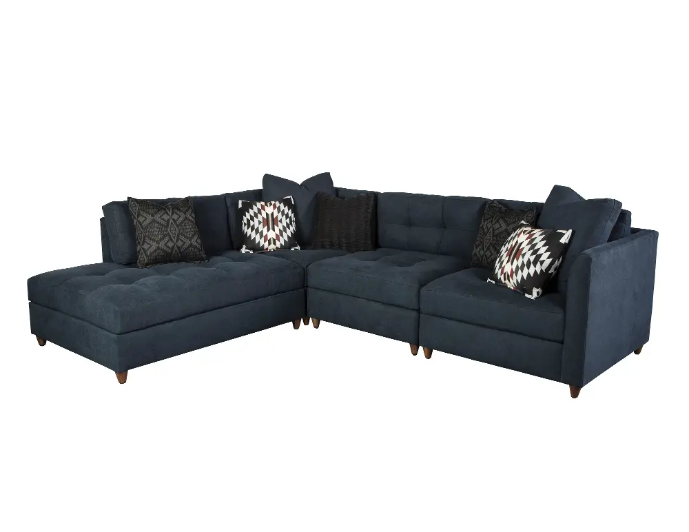 KIT Modern Blue 4 Piece Sectional Sofa with Pendleton by Sunbrella Pillows - Domino-1