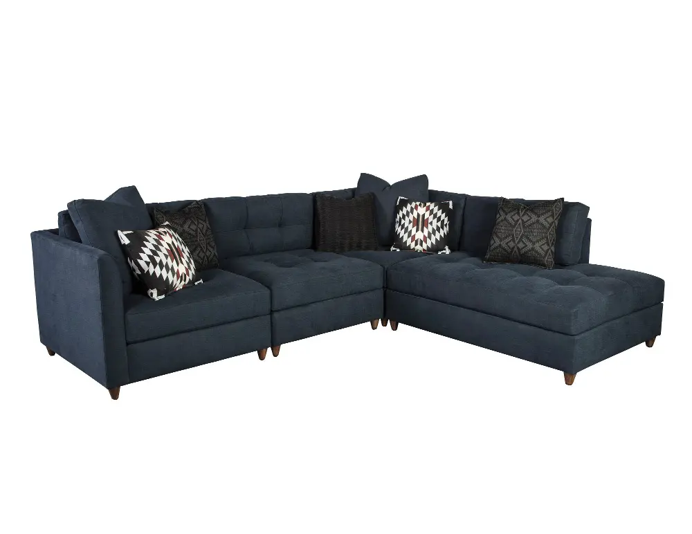 KIT Modern Blue 4 Piece Sectional Sofa with Pendleton by Sunbrella Pillows - Domino-1