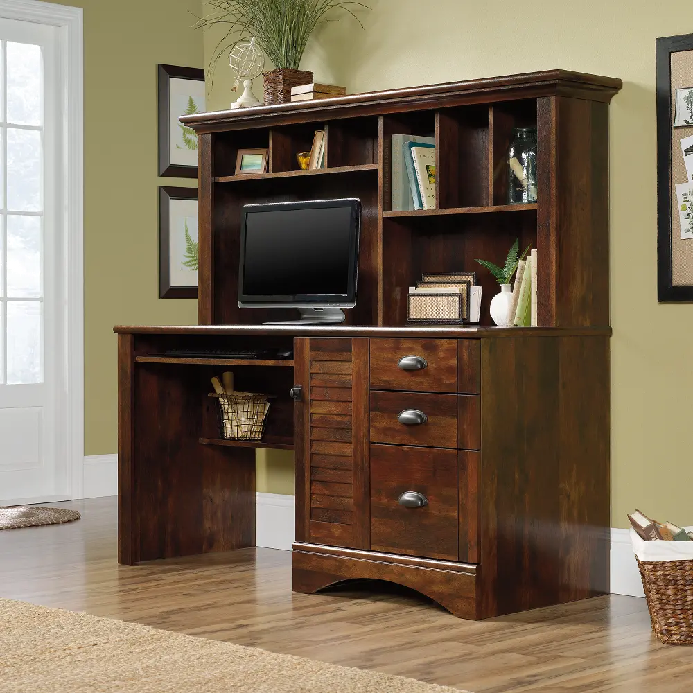 Harbor View Cherry Brown Computer Desk with Hutch-1