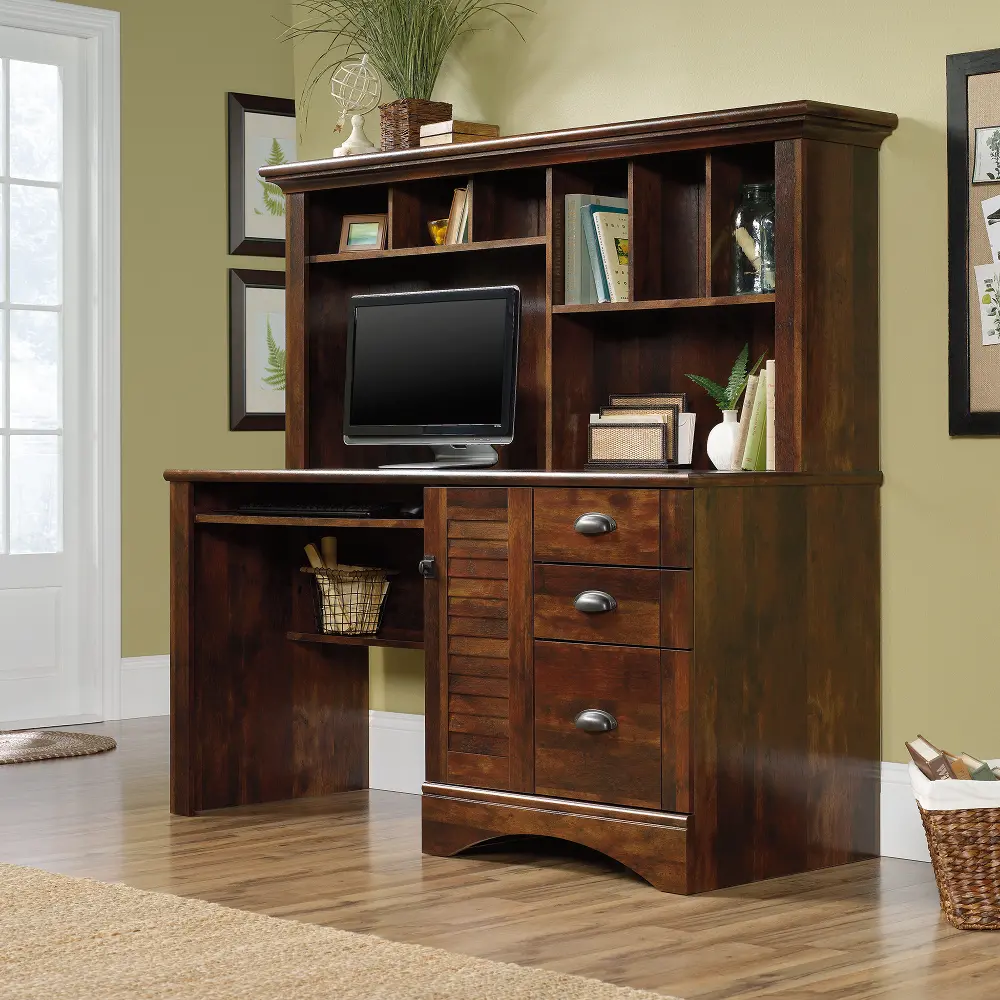 Harbor View Cherry Brown Computer Desk with Hutch-2