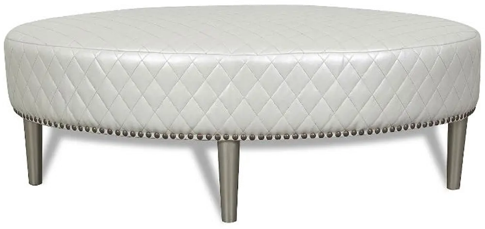 Contemporary Pearl White Upholstered Oval Ottoman - Diamante-1