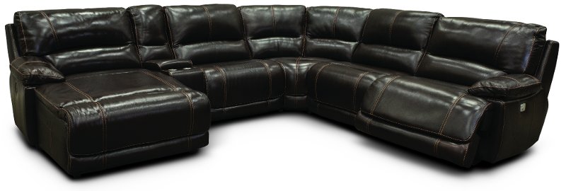 Power Reclining Sectional Sofa Brant, Corry 6 Piece Leather Power Reclining Sectional Sofa Brown