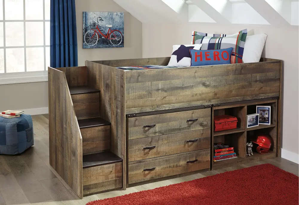 Contemporary Rustic Oak Twin Loft Bed - Trinell-1