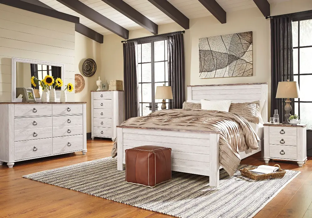 Classic Rustic Whitewash 4 Piece King Bedroom Set - Millhaven-1
