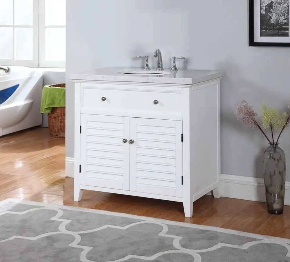 Artic White Vanity with Stone Marble Top - Truman-1