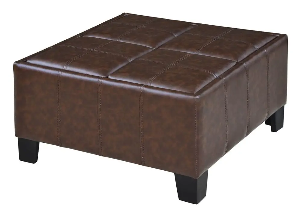 MacAuthur Brown Faux-Leather Storage Ottoman - Berkley-1