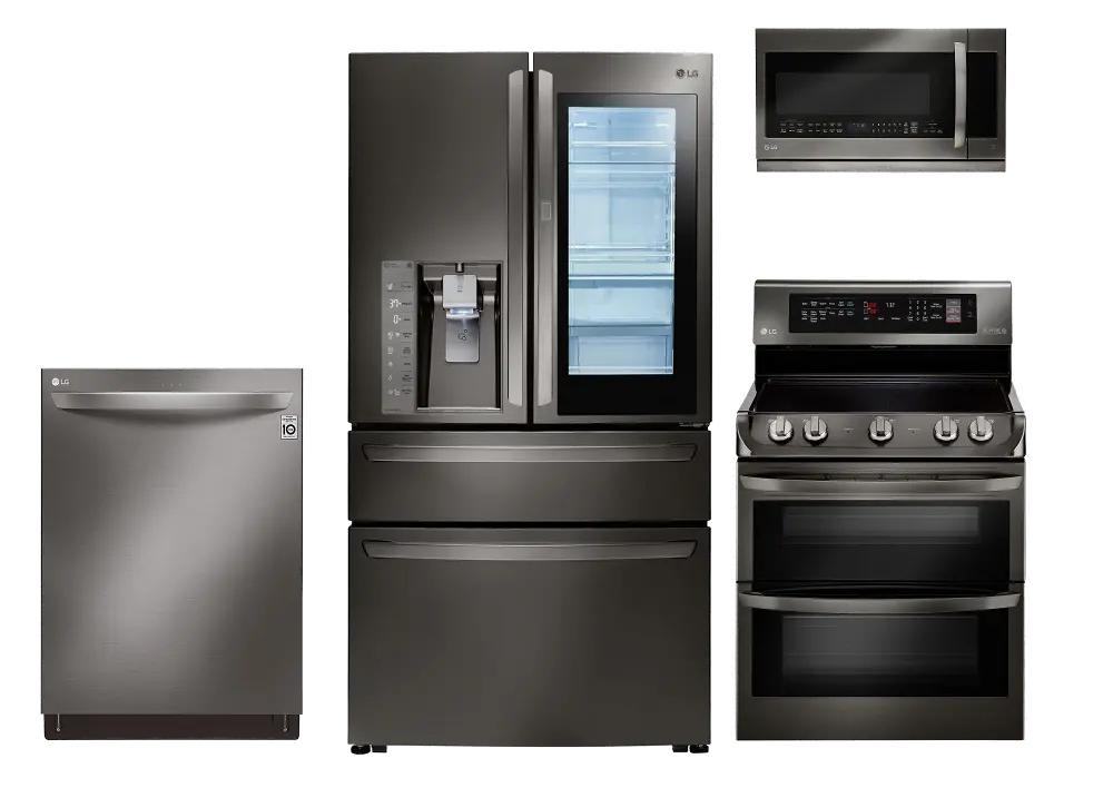 KIT LG 4 Piece Electric Kitchen Appliance Package with 22.5 cu. ft. InstaView Refrigerator - Black Stainless Steel-1