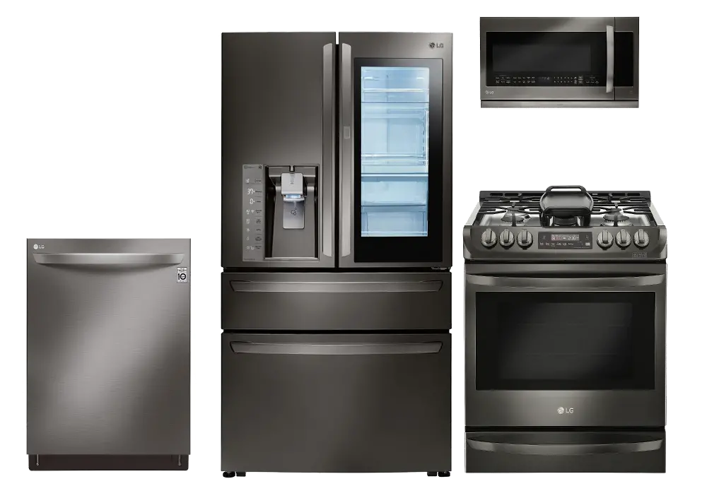 KIT LG 4 Piece Gas Kitchen Appliance Package with 22.5 cu. ft. Smart Refrigerator - Black Stainless Steel-1