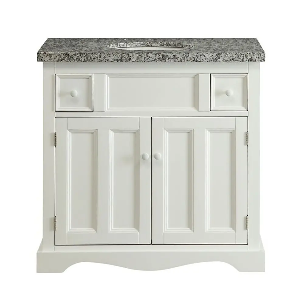 White Vanity Wood Base with Stone Top and Sink - Morton-1