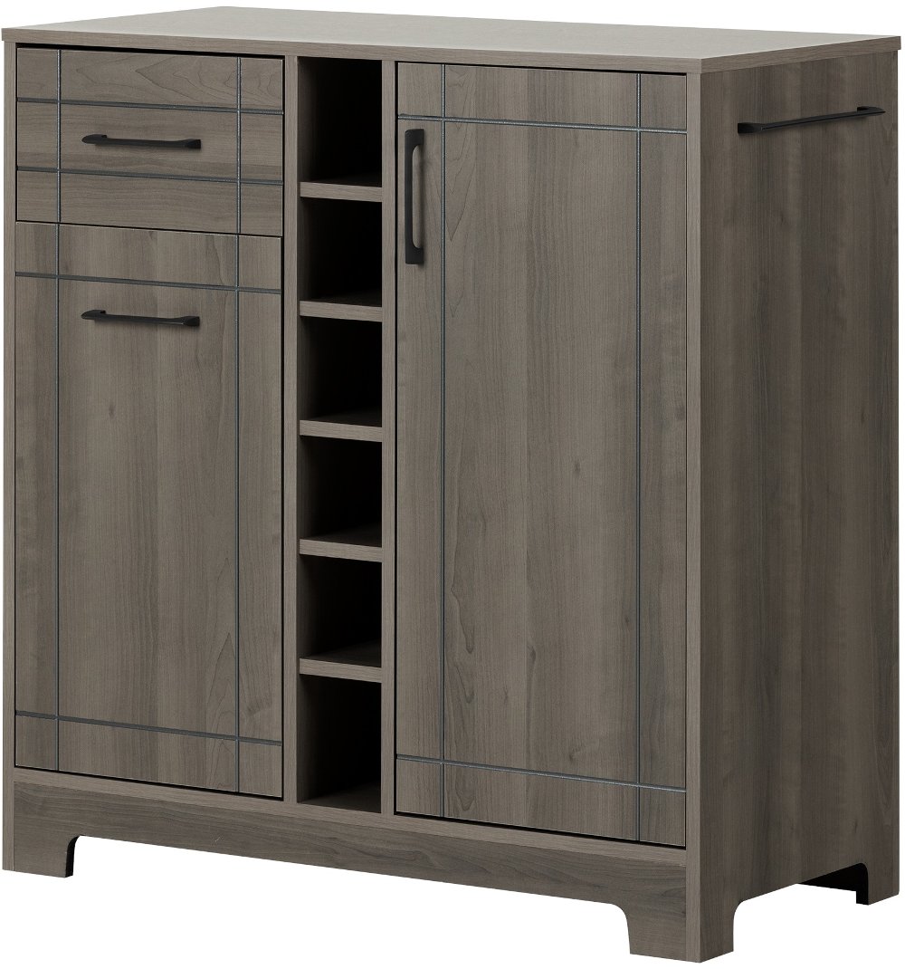 Vietti Gray Bar Cabinet with Bottle and Glass Storage - South Shore